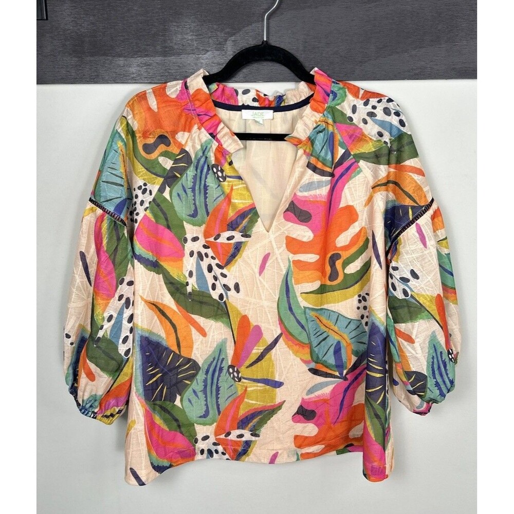 Jade By Melody Tam Lantern Sleeve Floral Boho Top Sz M